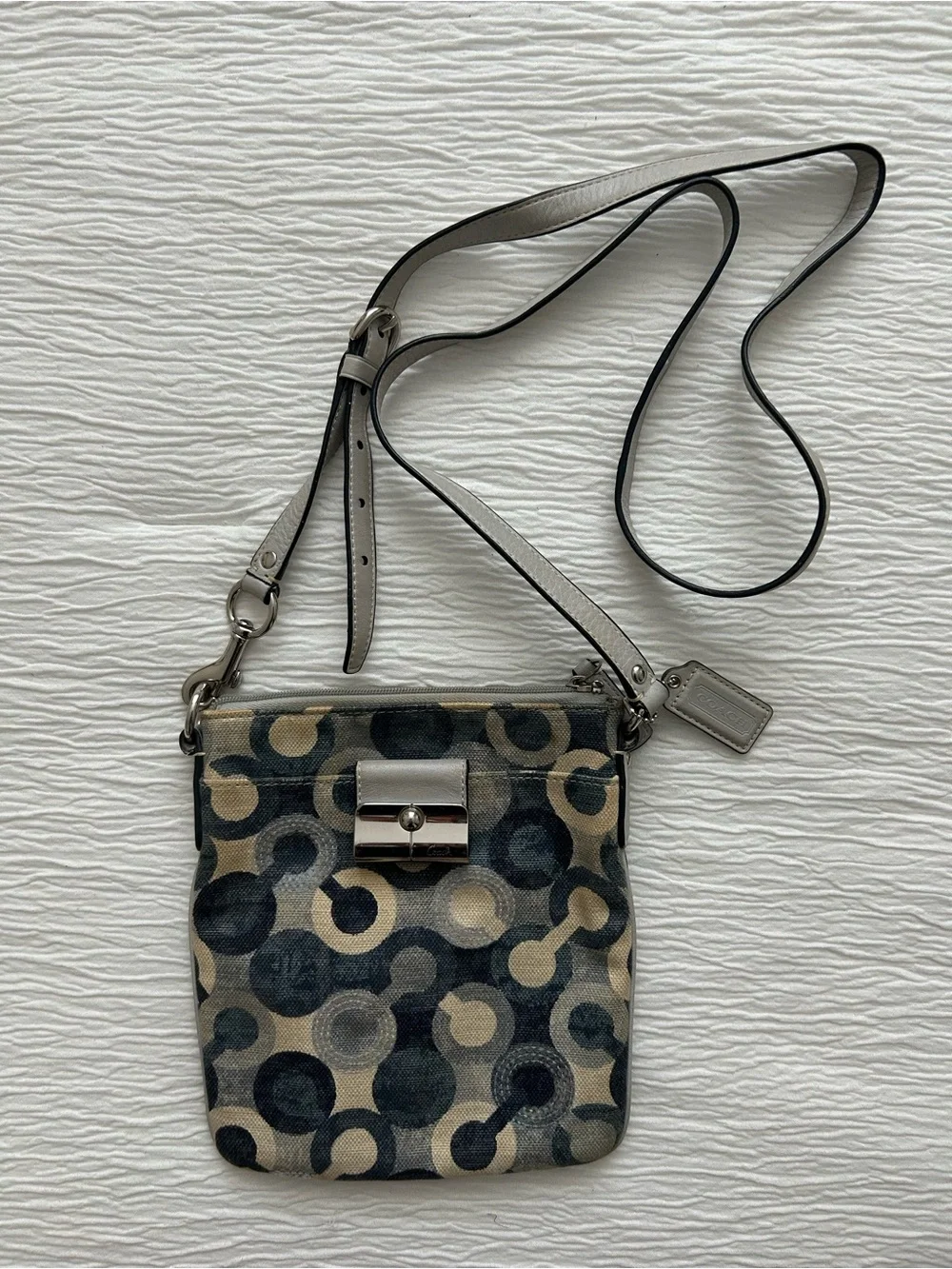 Vintage Coach Navy and Beige Signature Circle Print Crossbody Bag